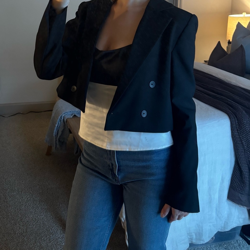 Zara Black Cropped Double-Breasted Blazer - Picture 2 of 2